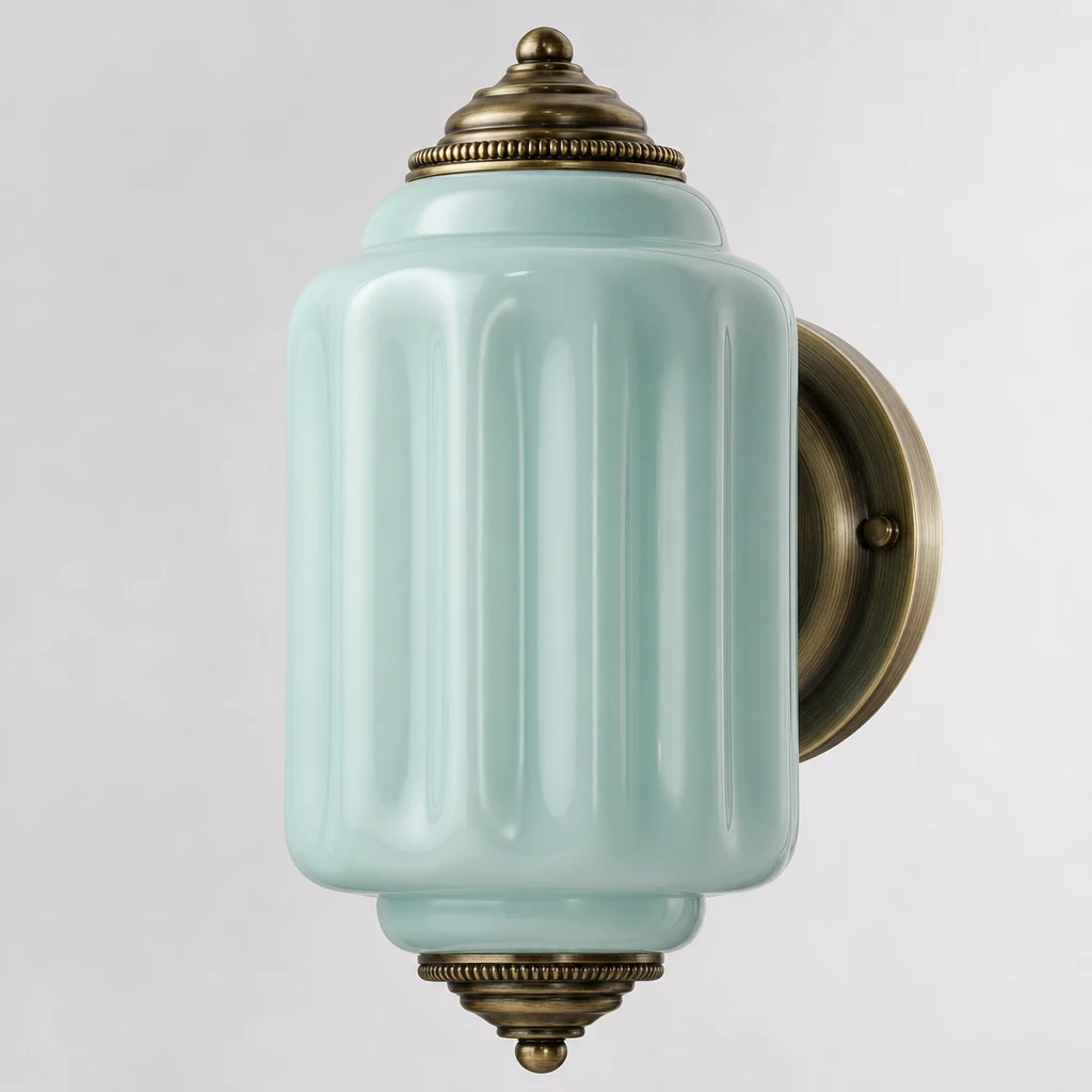 Närbild på Eloise pumpkin-vägglampa i glas med metallfinish