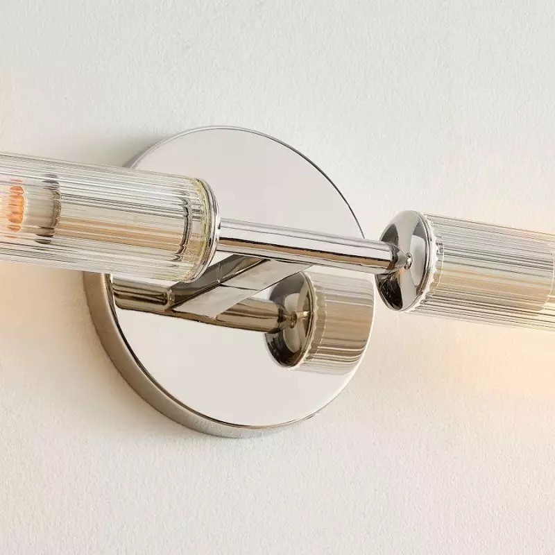 Alice Rustic Transparent Cooper Ribbed Glass Double Tube Sconce T011