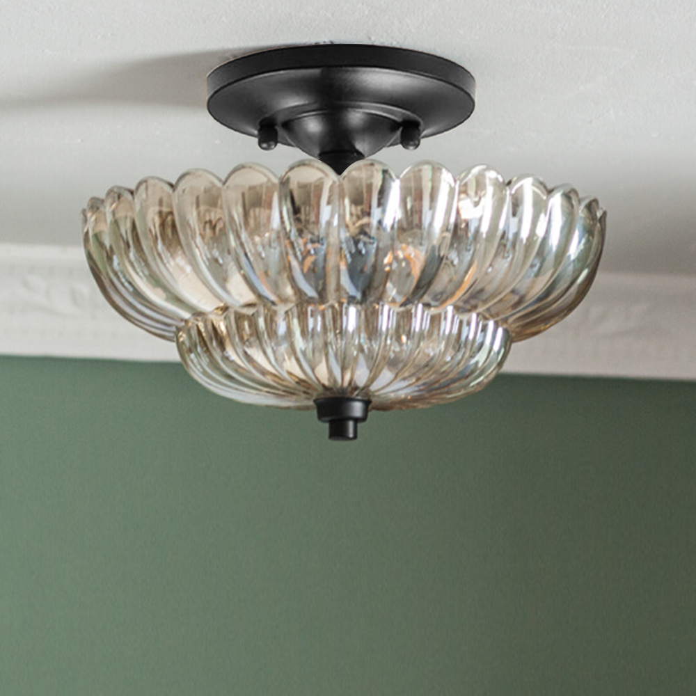 Orilanavo Semi Flush Mount Ceiling Lights Umbrella Shape Glass Lamp G58