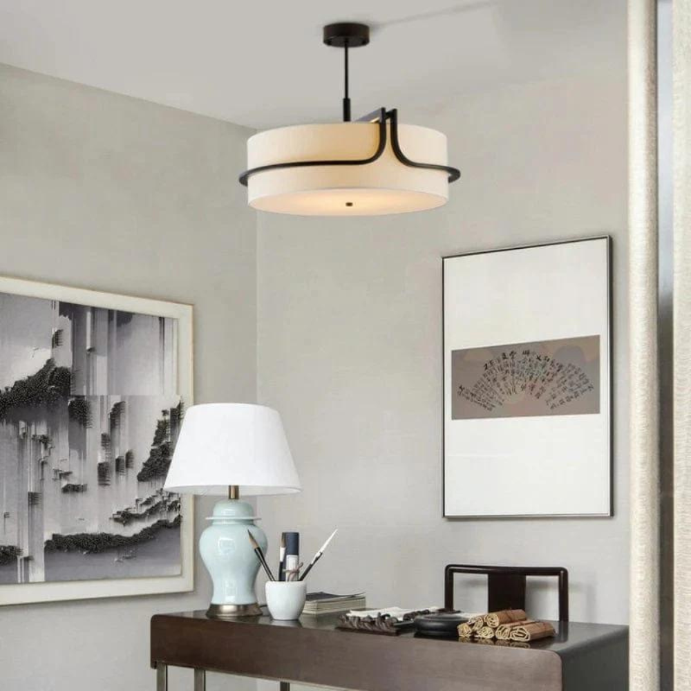 Lámpara colgante de radiación moderna en una escena de habitación moderna