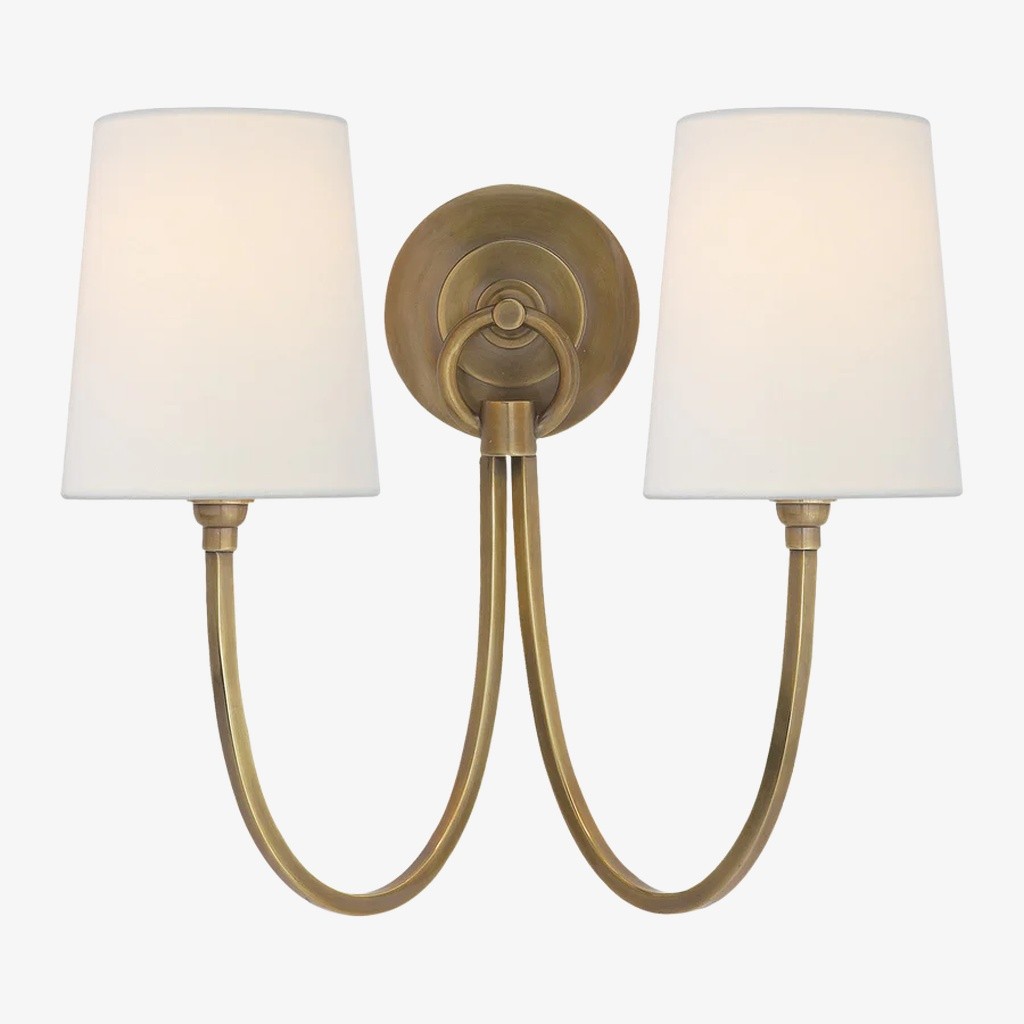 Roven Modern Double Wall Sconce with Curved Arms and Fabric Shades - Classic Accent Lighting for Bedroom T657