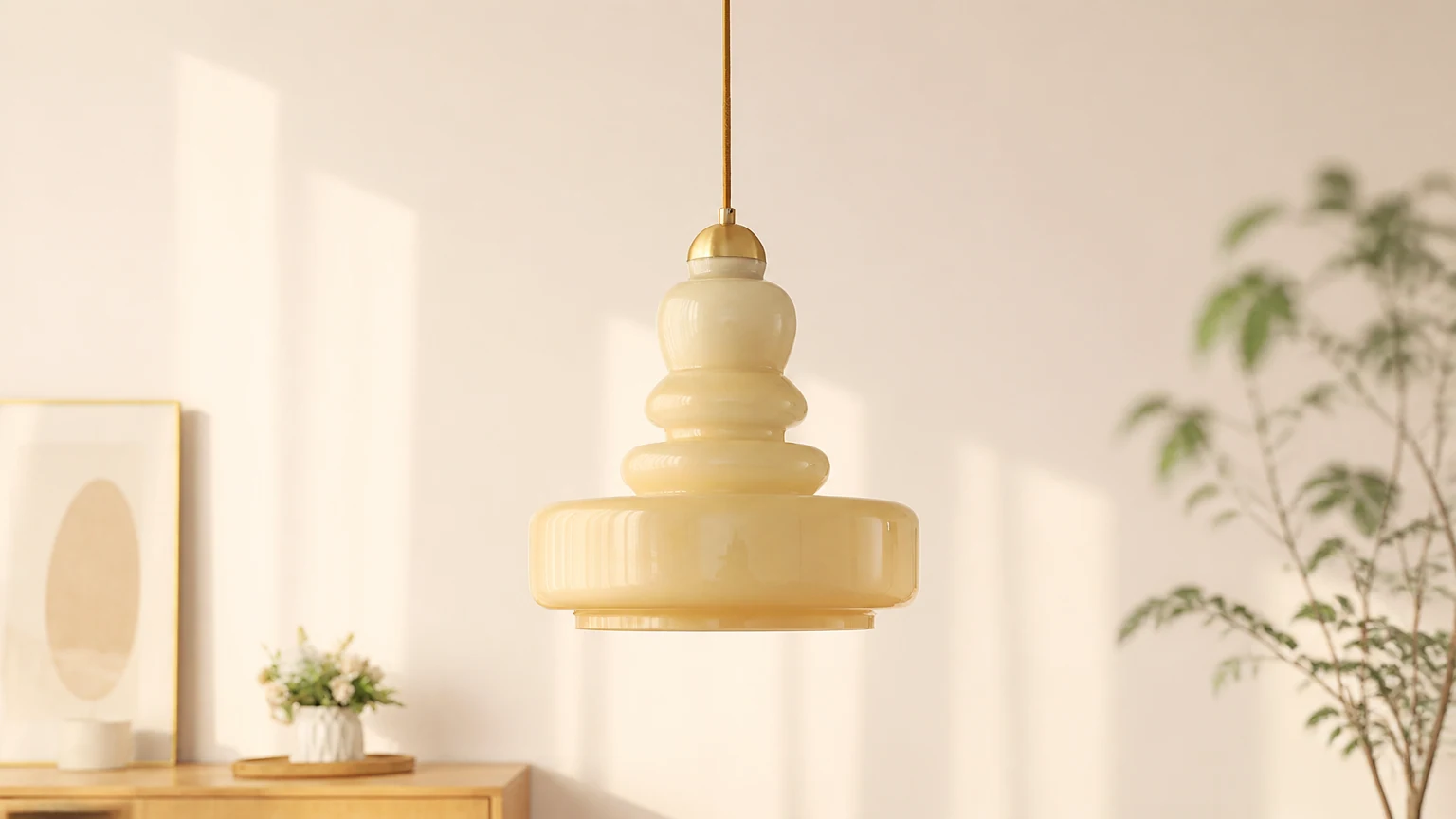 Lampa wisząca S125 ze szkła Bauhaus Vintage Gurda w ciepłej scenerii wnętrza