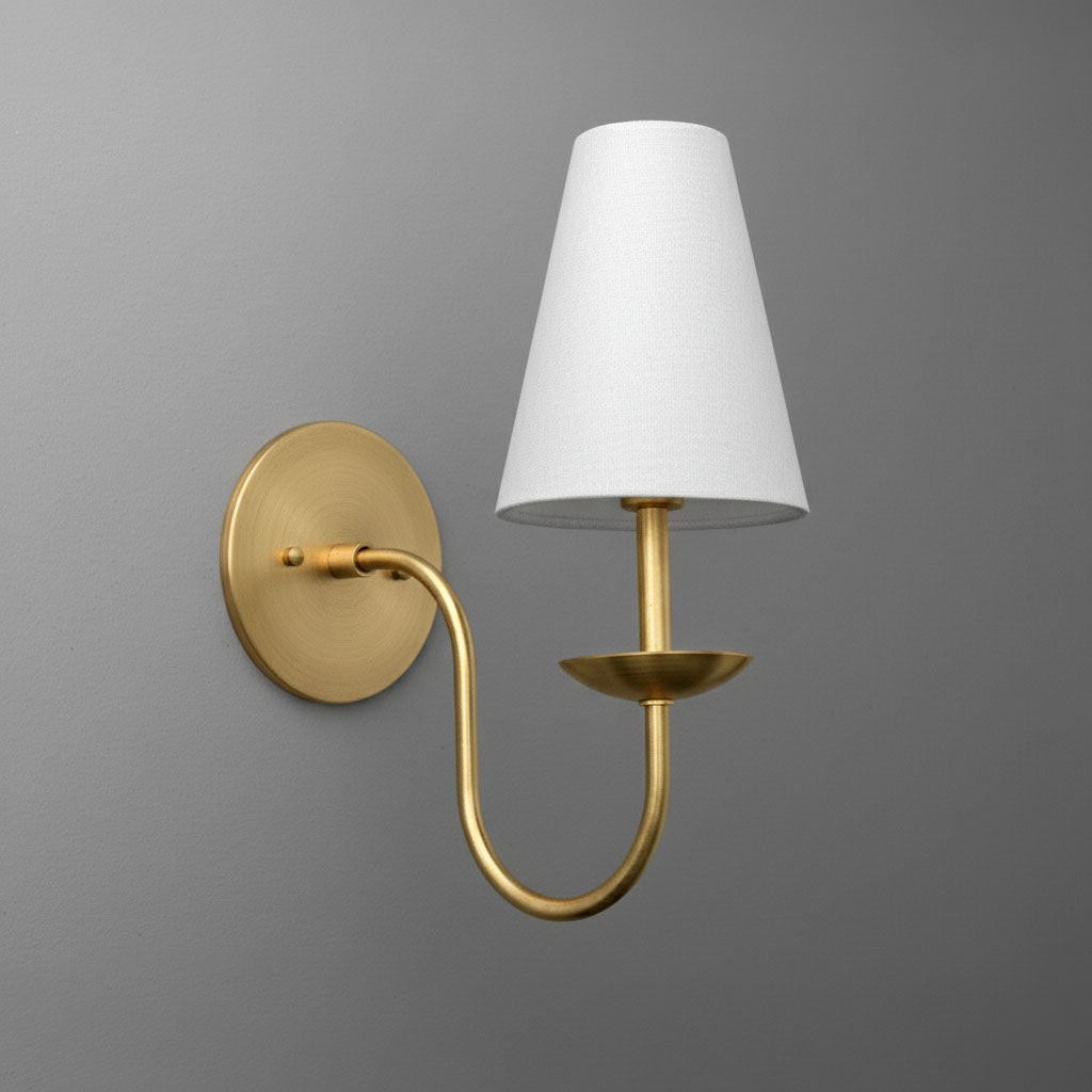 Curva Metal White Linen Sconce - Classic Brass Wall Light for Bedrooms T398