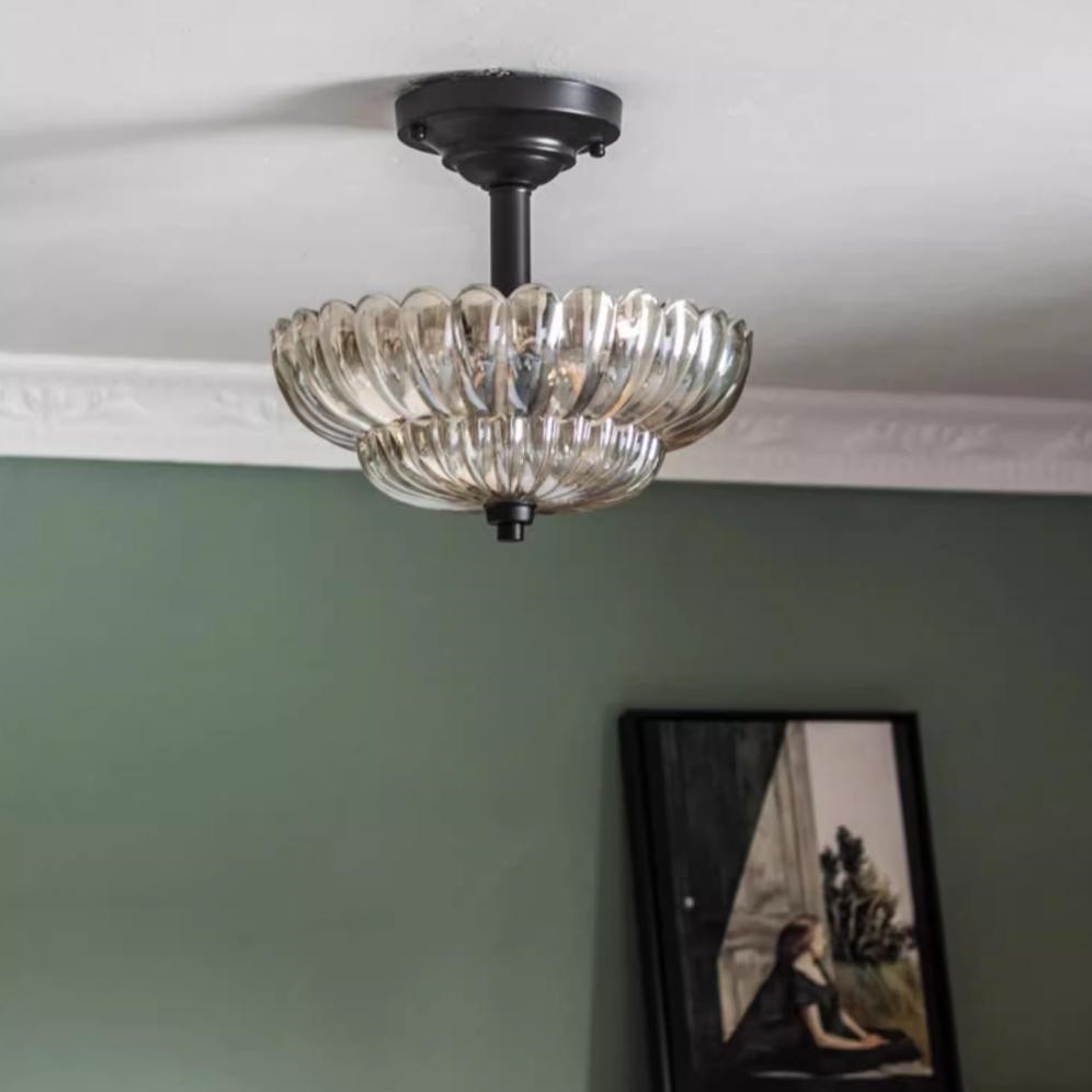Orilanavo Semi Flush Mount Ceiling Lights Umbrella Shape Glass Lamp G58