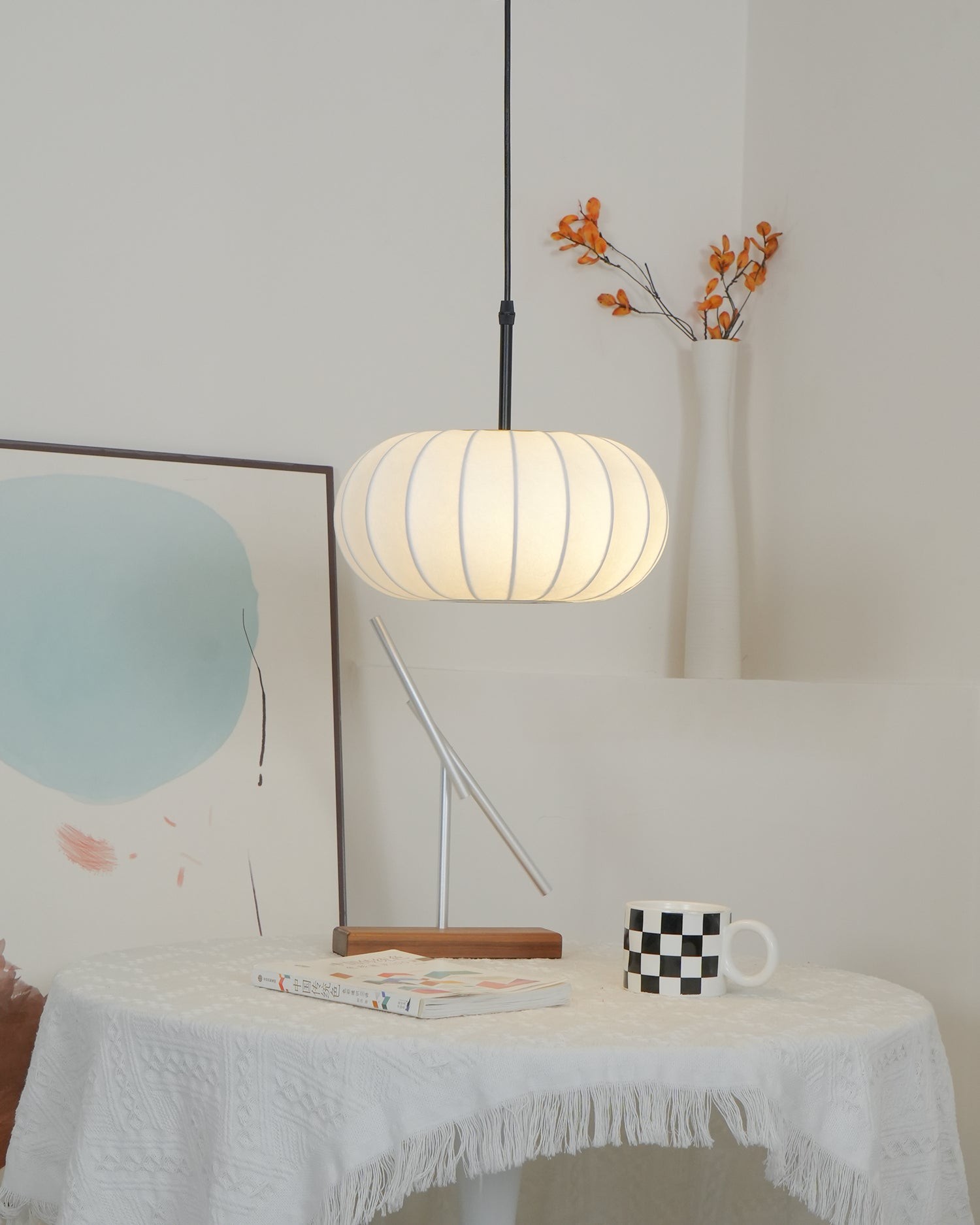 Simple Wabi-sabi White Lantern Fabric Pendant Lamp M105