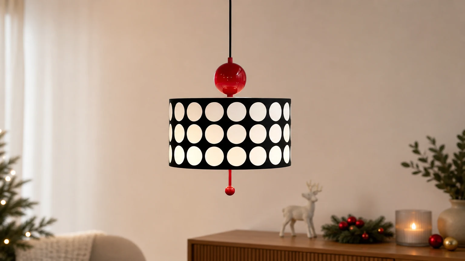 Akrylowa lampa wisząca M267 w kropki w scenie w jadalni