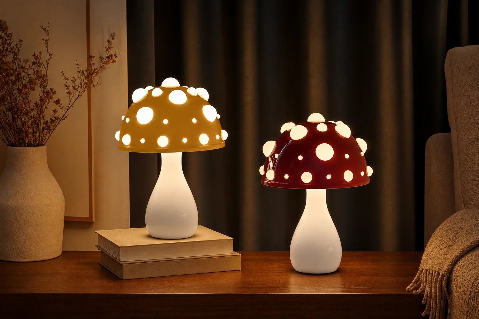 Lampa stołowa Trujące Grzyby M216 ze sceną stołową lifestylową