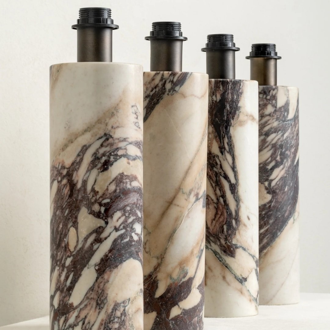 Cavilon Table Lamp with Fan-Shaped Linen Shade - Stone Finishes Suitable for Living Rooms T476