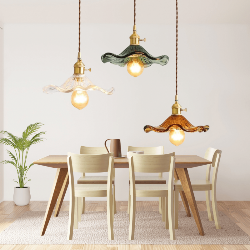 Retro Hibiscus Flower Glass Pendant Light S104