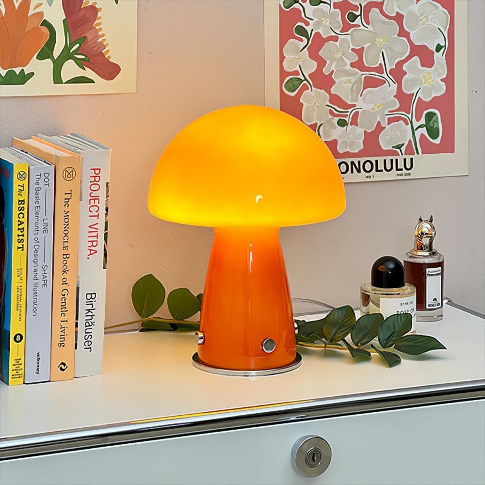 Vintage Bauhaus Glass Mushroom Table Lamp S79