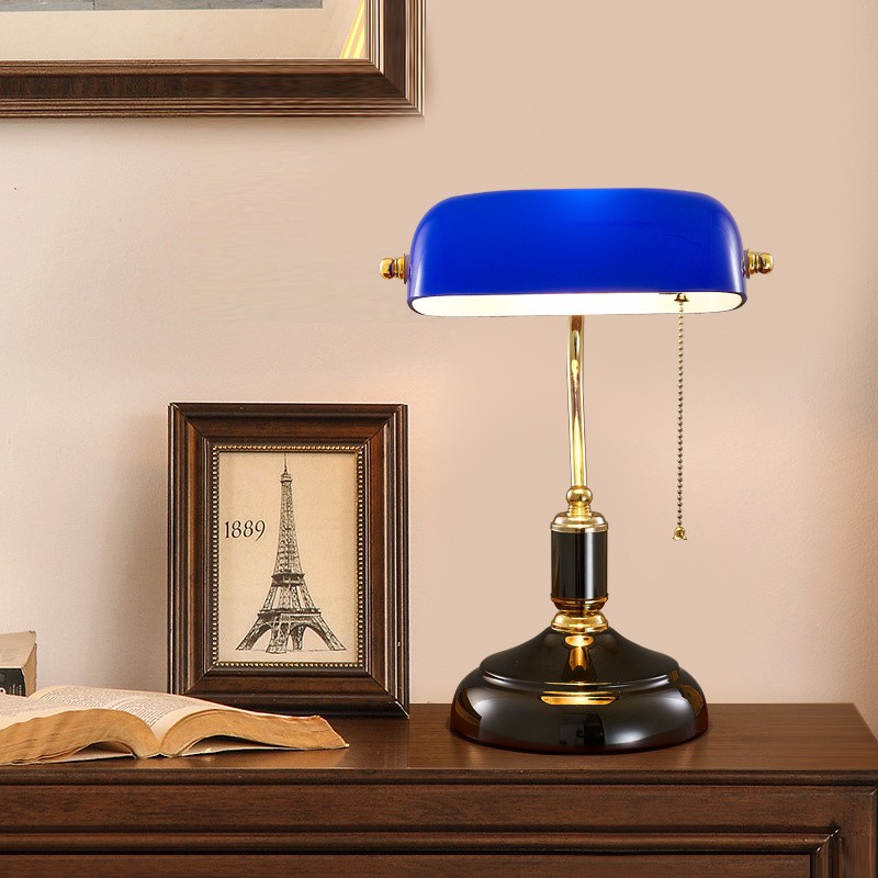 Vintage Glass Banker Desk Lamp Library Table Lamp S53
