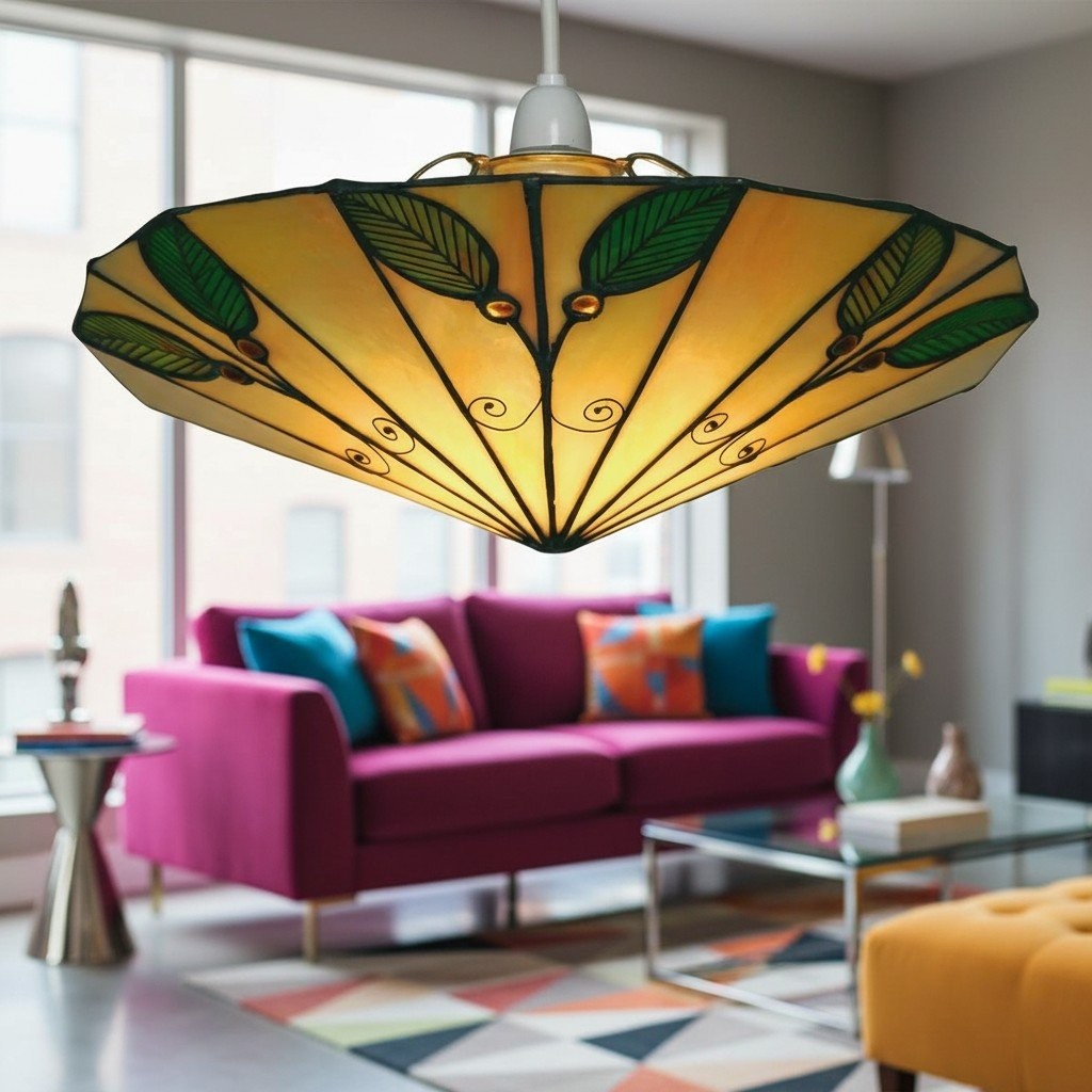 TF Harken Tiffany Style Leaf Pendant Shade Stained Glass Lamp Shade for Living Room and Bedroom T644
