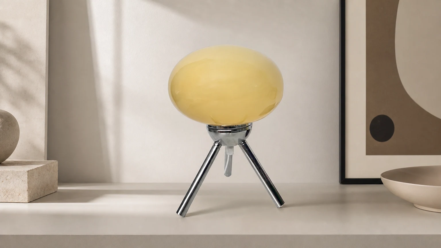 Lampa stołowa ze szklanym statywem Bauhaus S25 wyświetlona w scenie biura