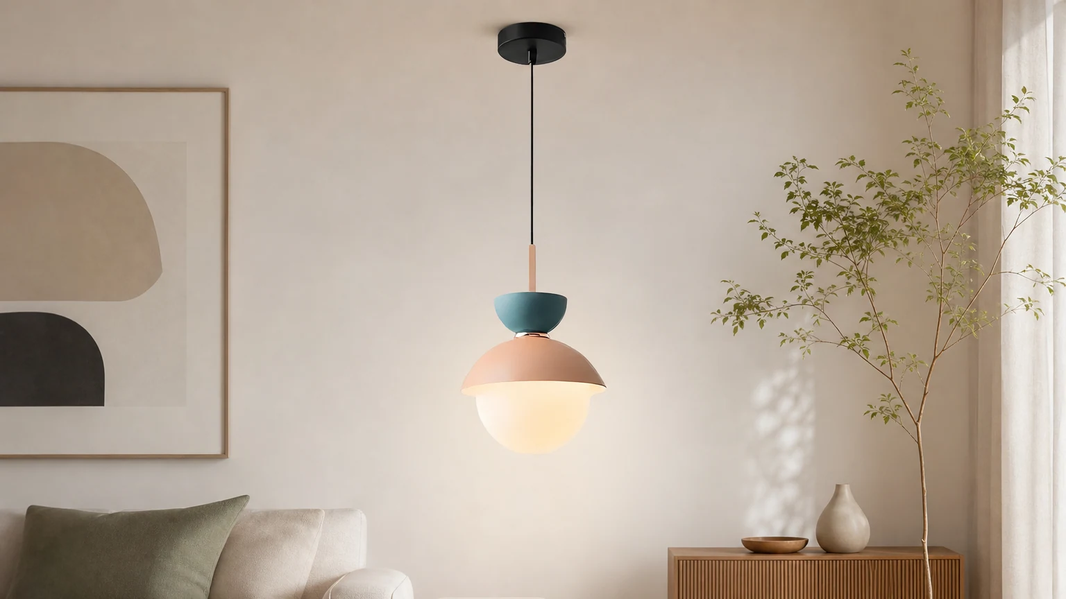 Lampa wisząca Frovela Nordic Makaronik stylizowana na spokojne wnętrze sypialni