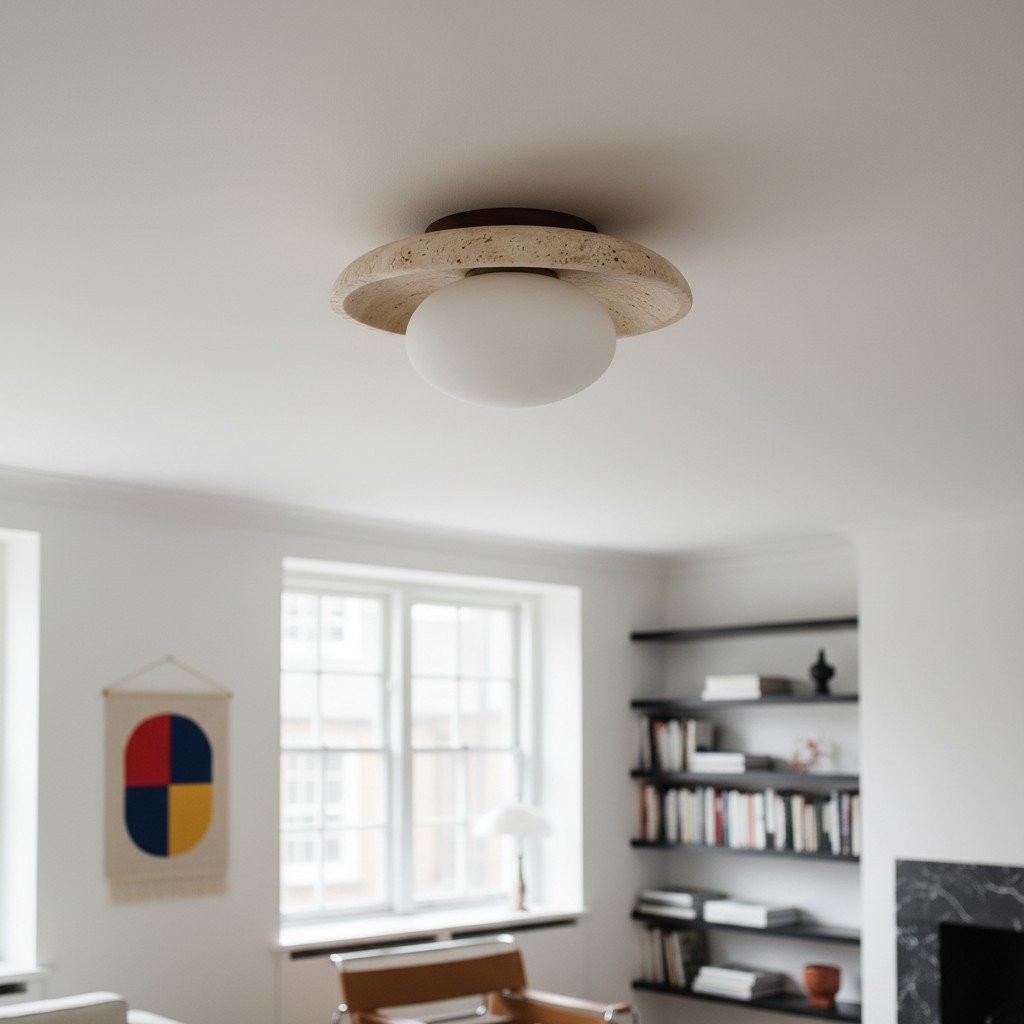 Calivra Modern Travertine Round Ceiling Light - Minimalist Flush Mount Lamp for Hallway and Bedroom T502