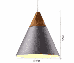 Schemat wymiarowy zawieszki w kształcie szerokiego stożka, średnica 25 cm i wysokość 27 cm