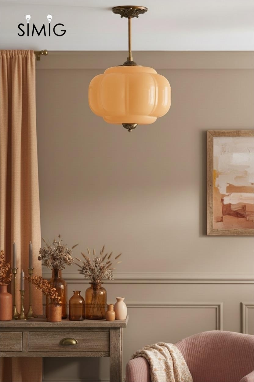Eloise Vintage Pumpkin Glass Semi-Flush Mount Pendant Light G53
