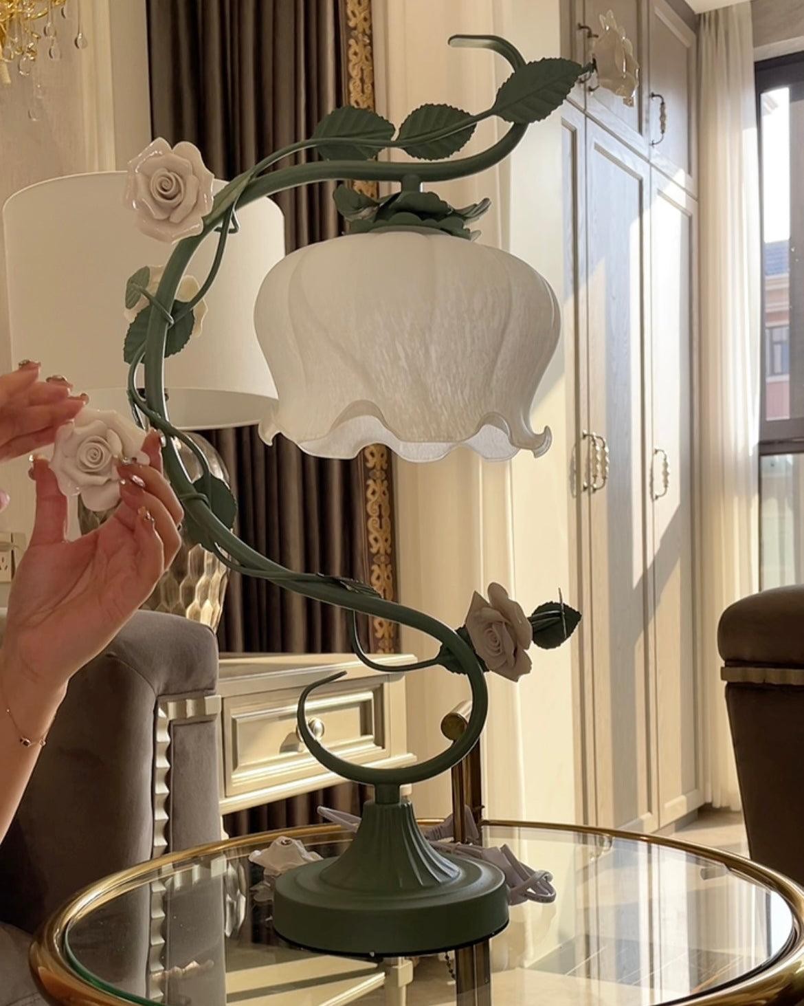 Green Pink White Rose Flower Table Lamp M209