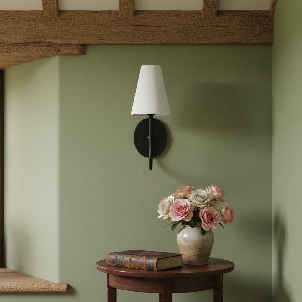 Curva Metal Collection Traditional Wall Light - Brass Finish with Shade T399