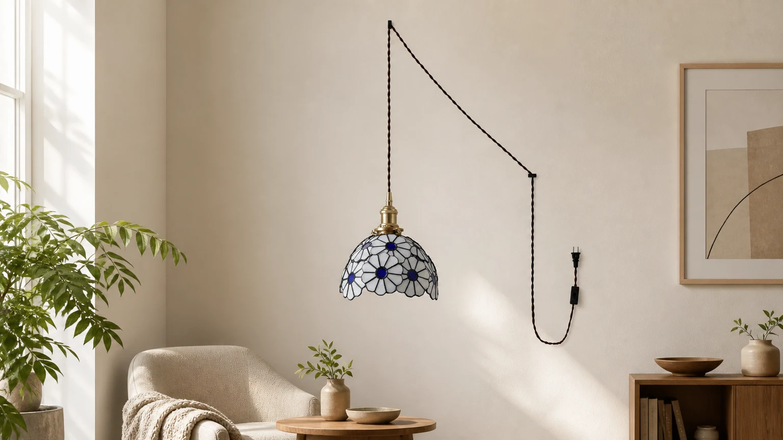 Lampa wisząca Suka Floral Plug In D132 pokazana w ciepłym pomieszczeniu