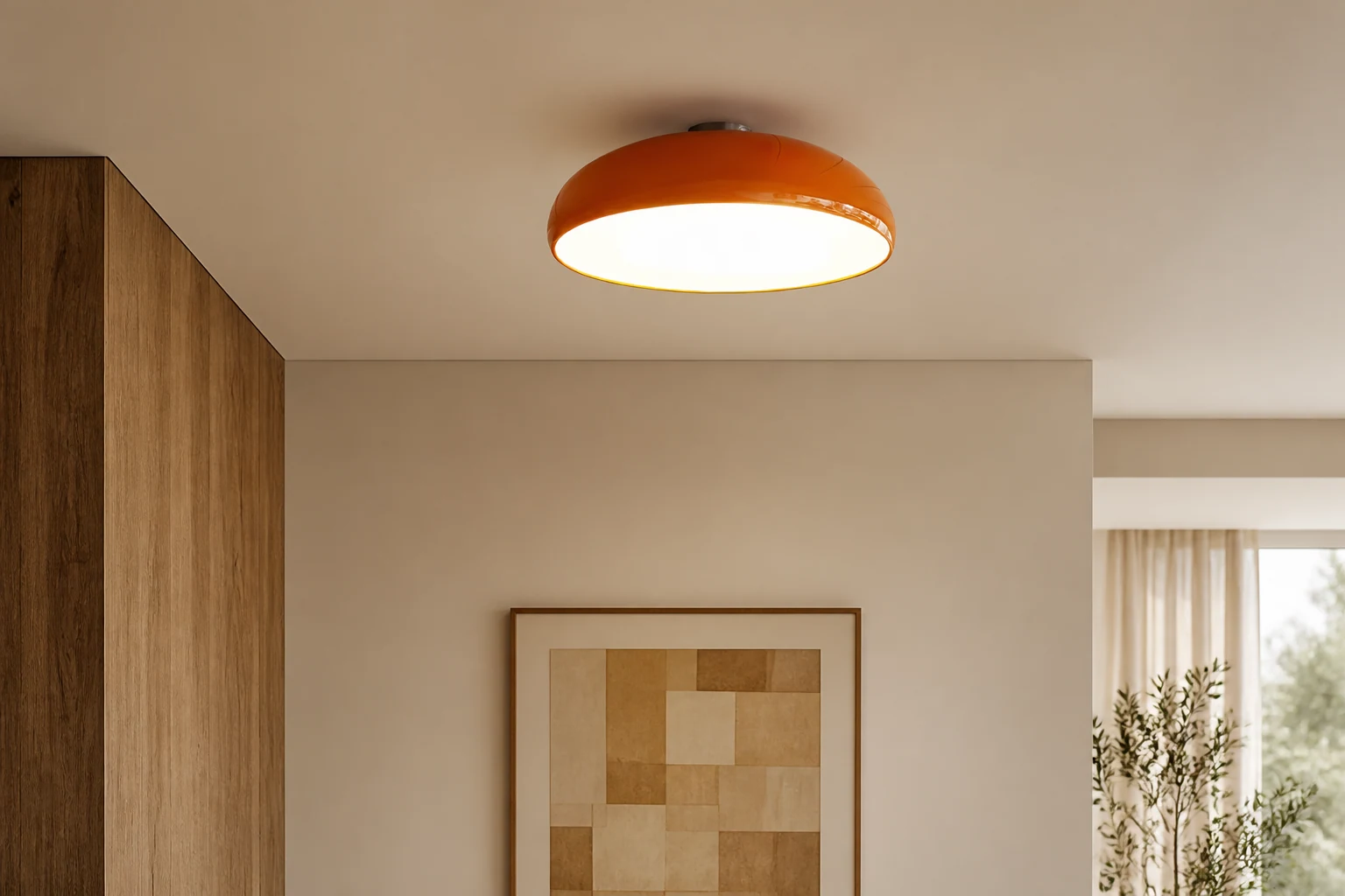 Widok na pokój w stylu lifestylowym z lampą sufitową Space Orange
