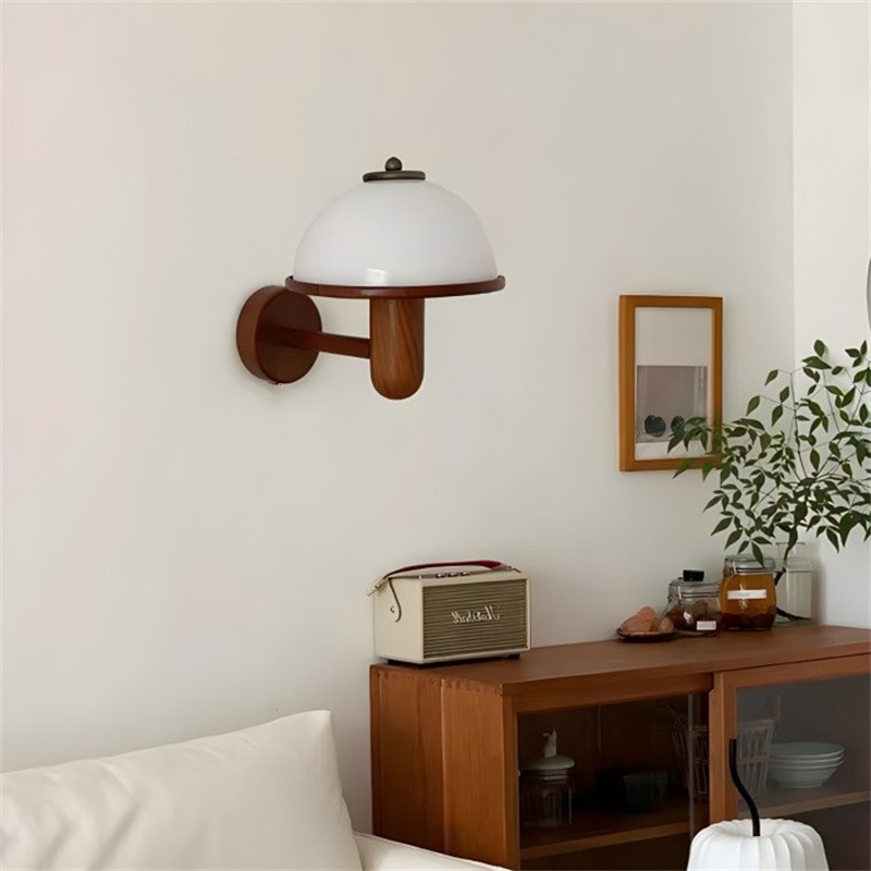Retro Mushroom Wood Bedside Wall Lamp S132