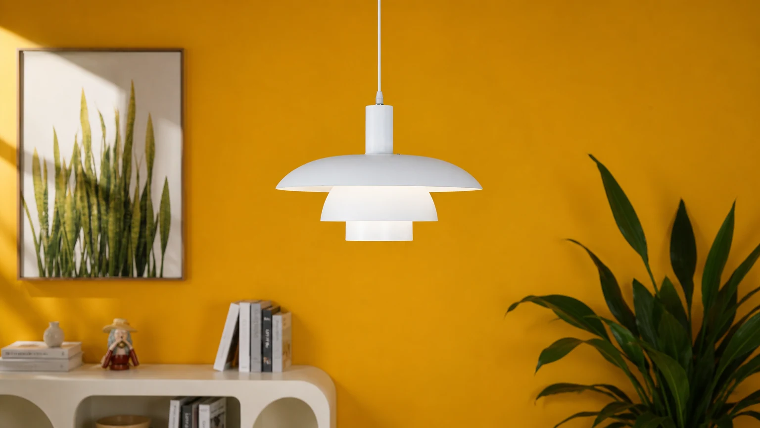 Trójwarstwowa lampa wisząca w delikatnej scenie wnętrza