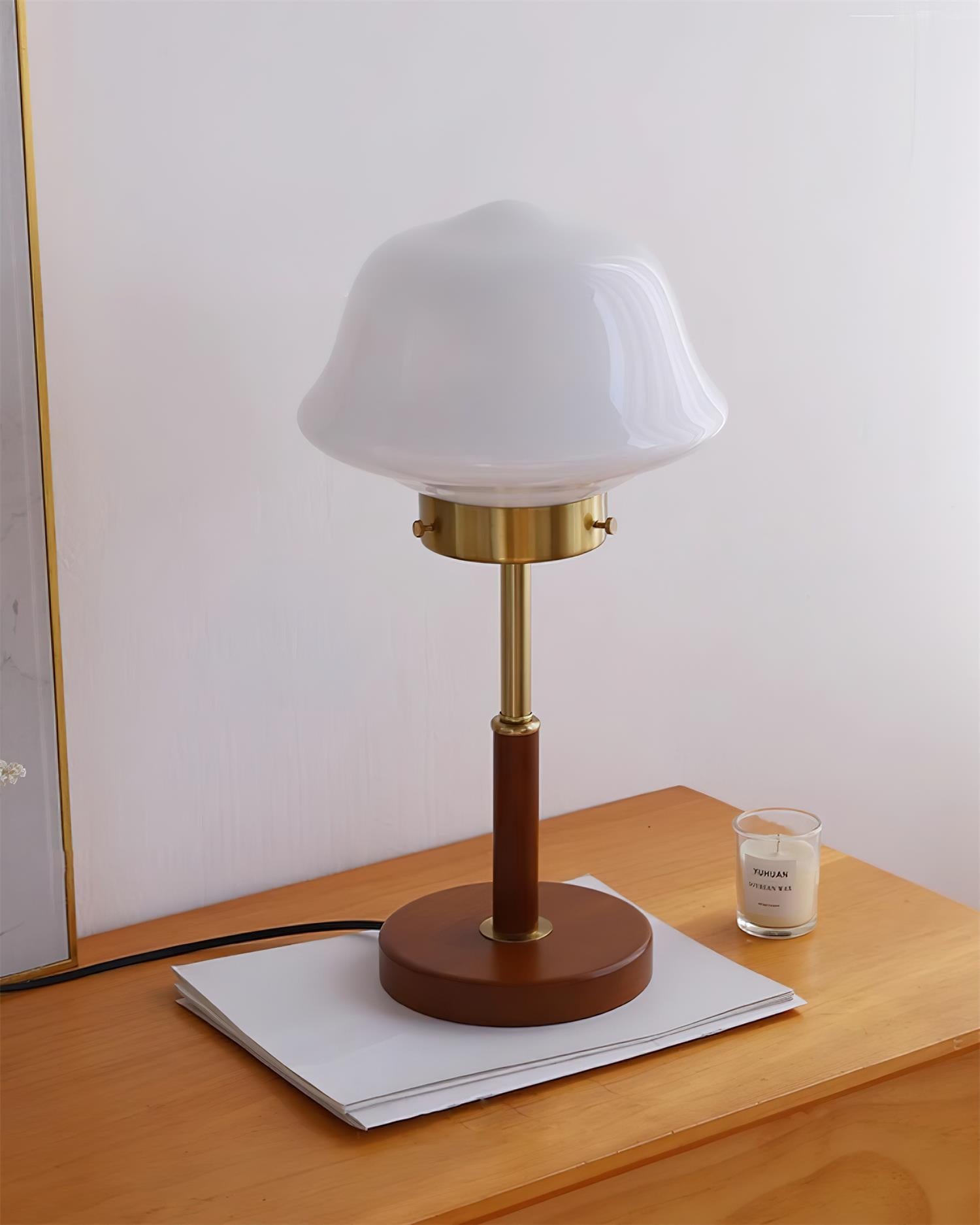 Mid Century Vintage Walnut Glass Table Lamp M395