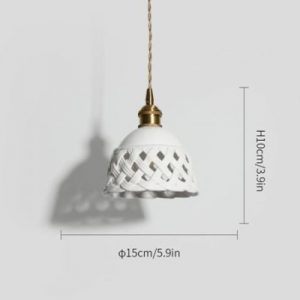 Schemat rozmiarów ażurowej ceramicznej lampy wiszącej Średnica 15 cm x wys. 10 cm