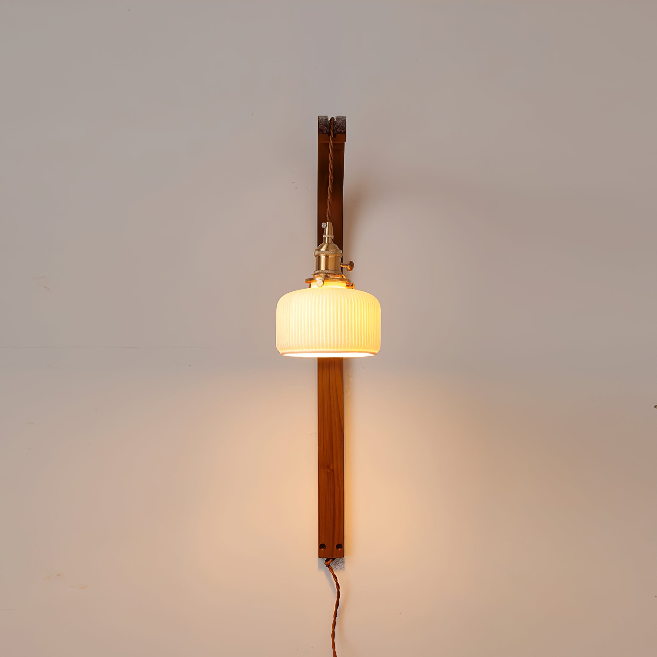 Curved Walnut Ceramic Plug-in Wall Light D498