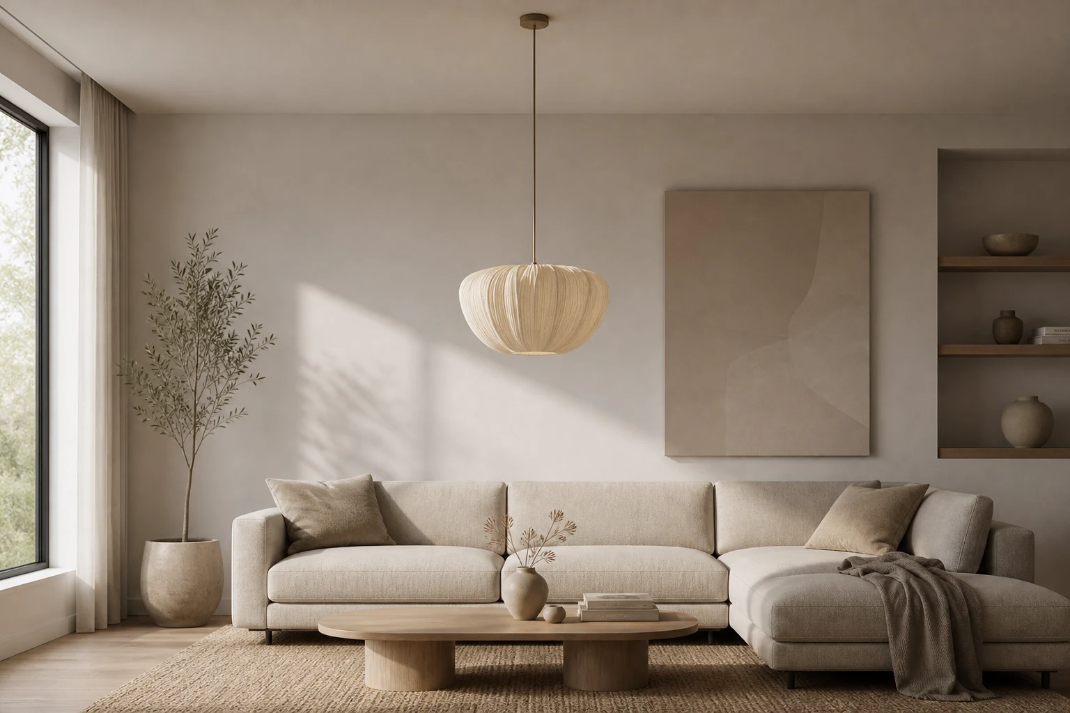 Lampa wisząca Linbron w miękko umeblowanej scenie pokoju