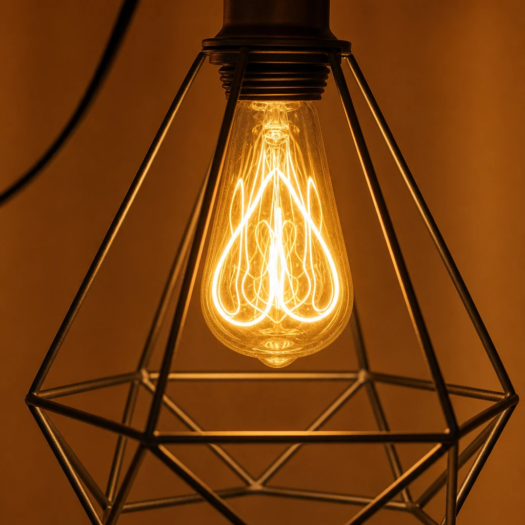 Zbliżenie na lampę wiszącą ART Cage Klatka i wykończenie z lekkiego metalu