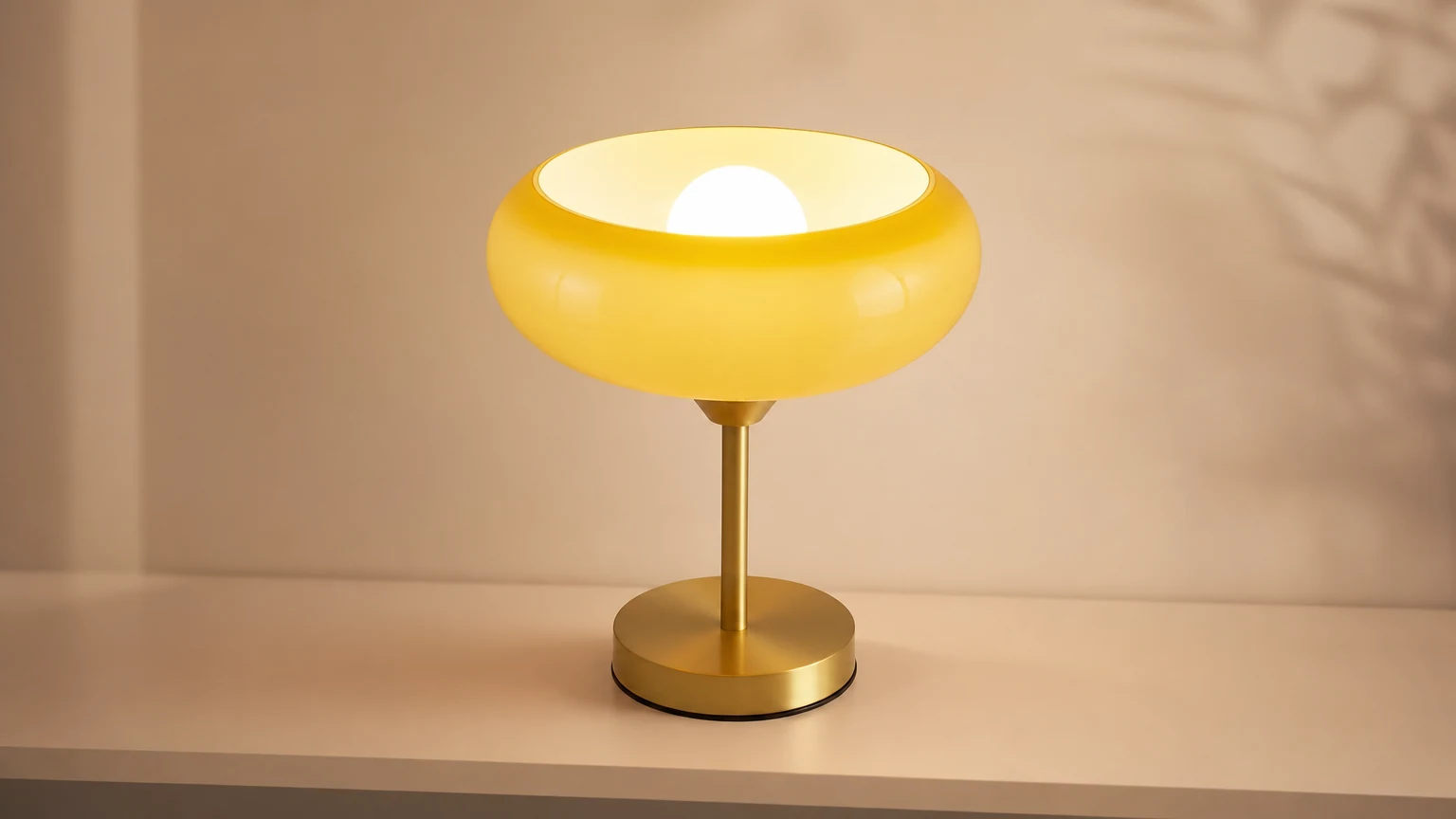 Szklana lampa stołowa Egg Tart D443 w scenie z ciepłym pomieszczeniem