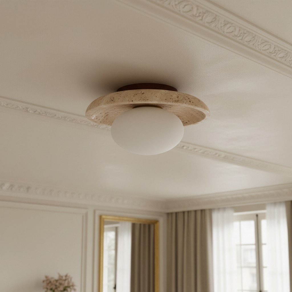 Calivra Modern Travertine Round Ceiling Light - Minimalist Flush Mount Lamp for Hallway and Bedroom T502