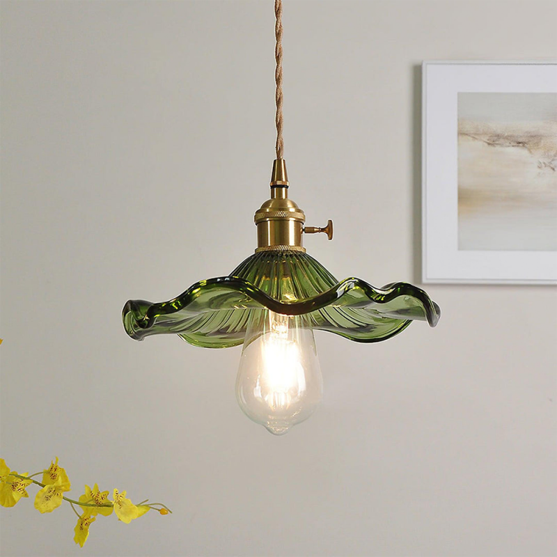 Retro Hibiscus Flower Glass Pendant Light S104