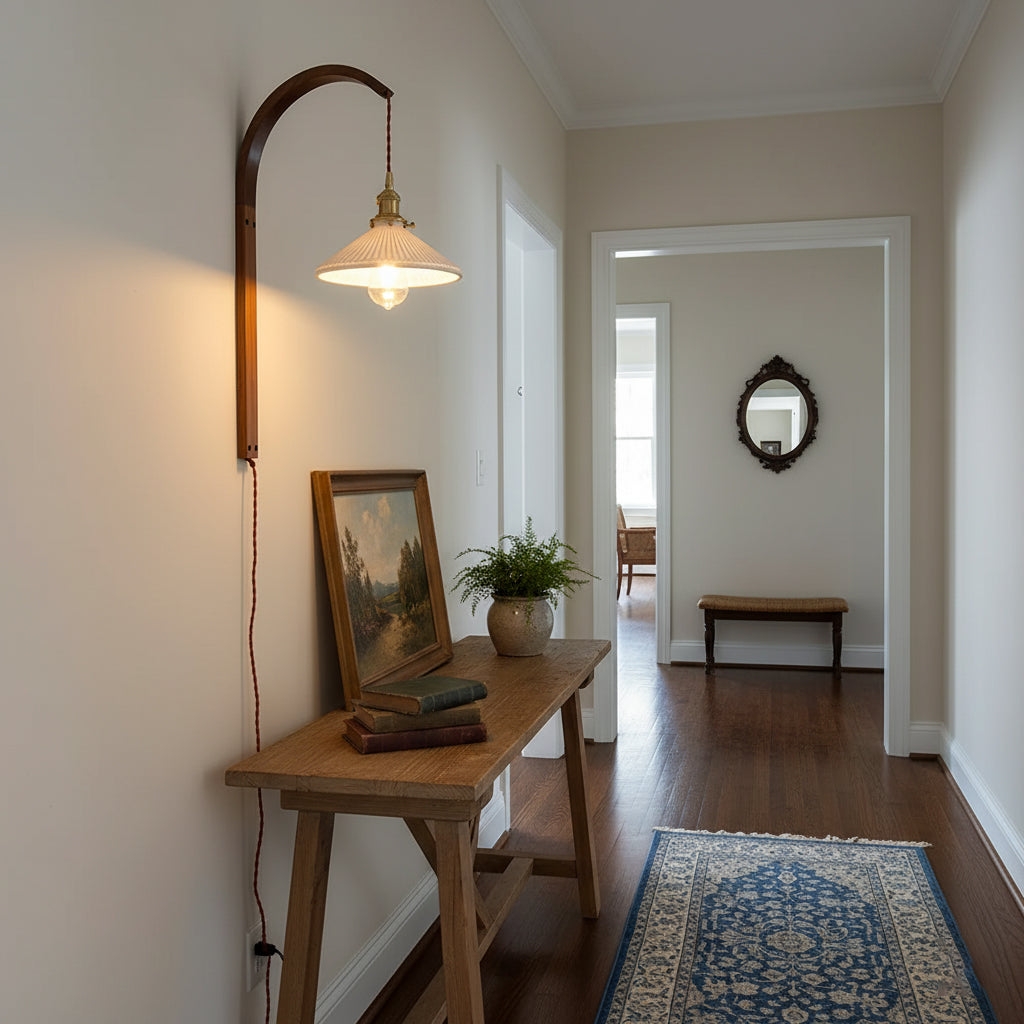 Curved Walnut Ceramic Plug-in Wall Light D498