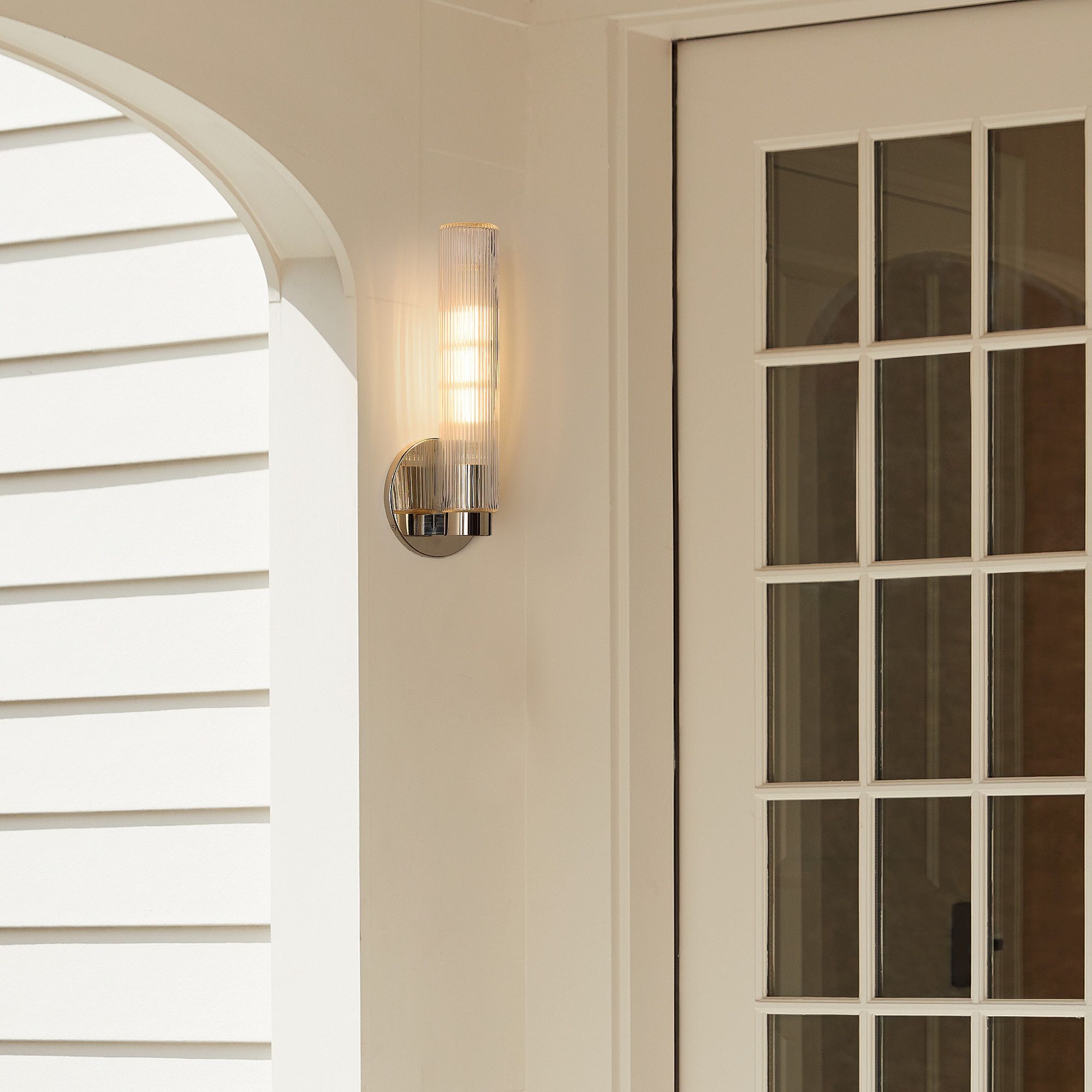 Rivora Fluted Glass Indoor Outdoor Sconce - Modern Wall Light for Home Decor T097