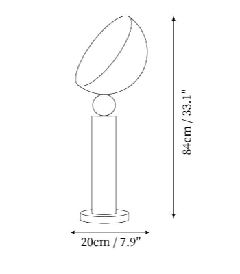 Rysunek wymiarowy przedstawiający średnicę 20 cm i wysokość 84 cm