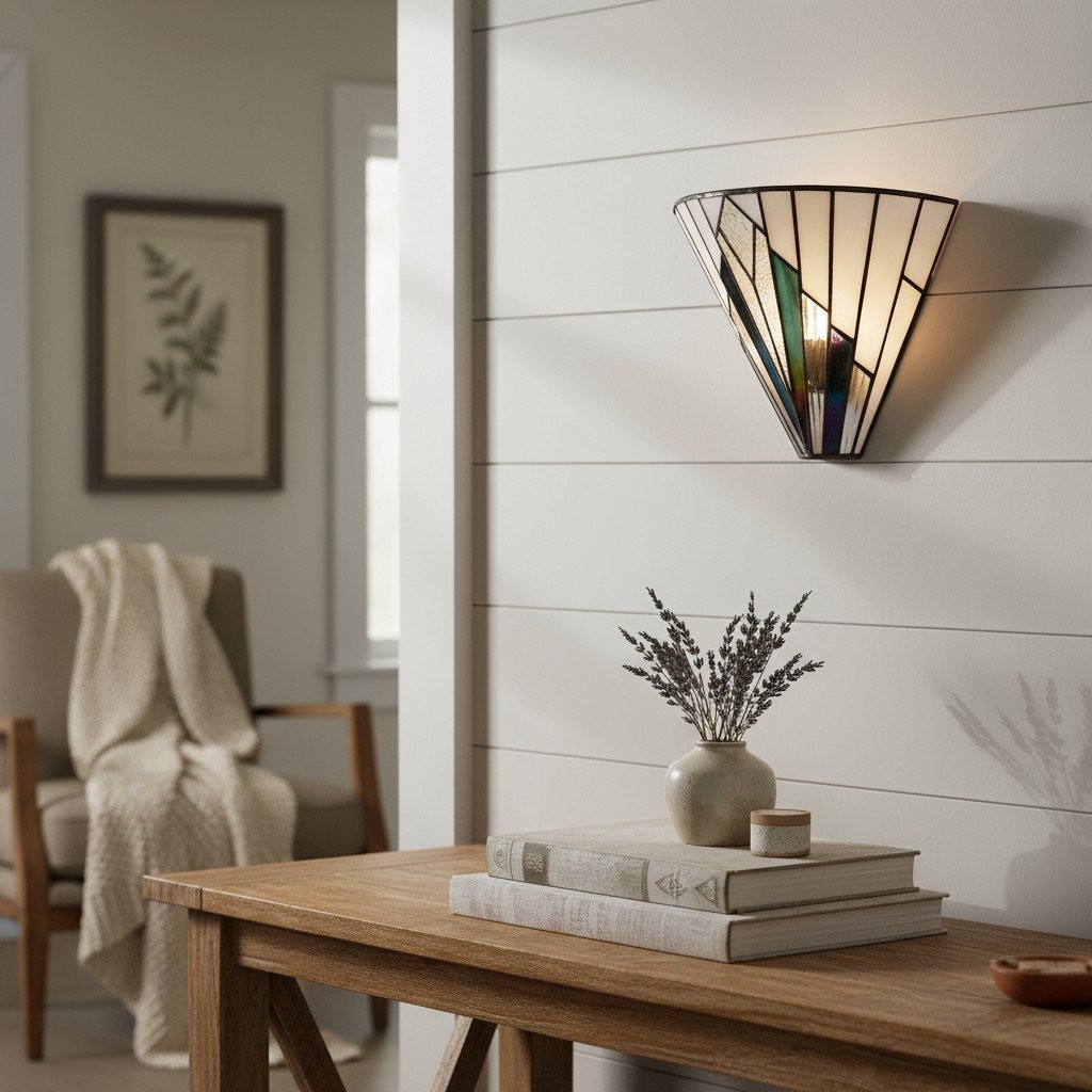 TF Astoria Vintage Fan-Shaped Wall Lamp - Handcrafted Art Glass For Bedroom Accent Light T635