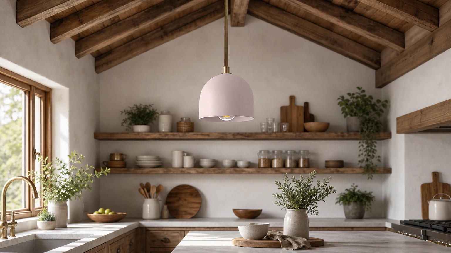 Lampa wisząca Farmhouse Vanity Model G111 w ciepłej scenerii wiejskiej kuchni