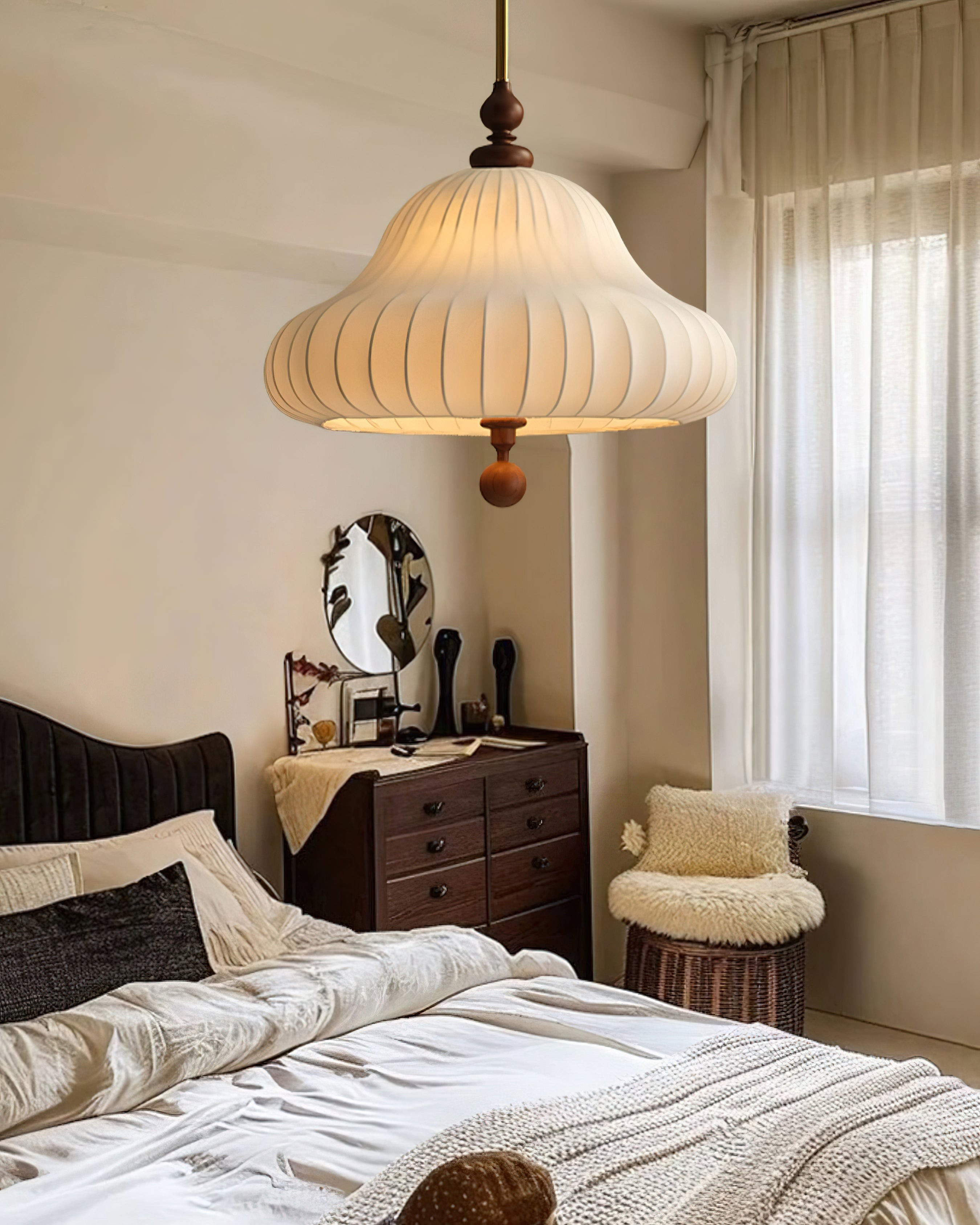 Modern Creative Retro Wabi-Sabi Style Fabric Wood Pendant Light M464