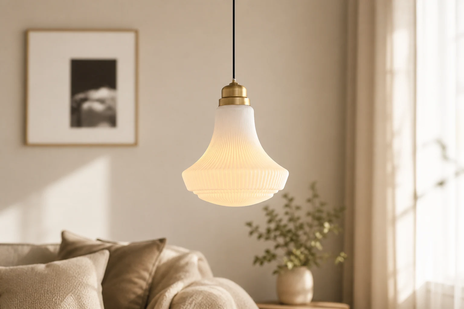Klasyczna mosiężna lampa wisząca ze szkła alabastrowego w stylu lifestylowym
