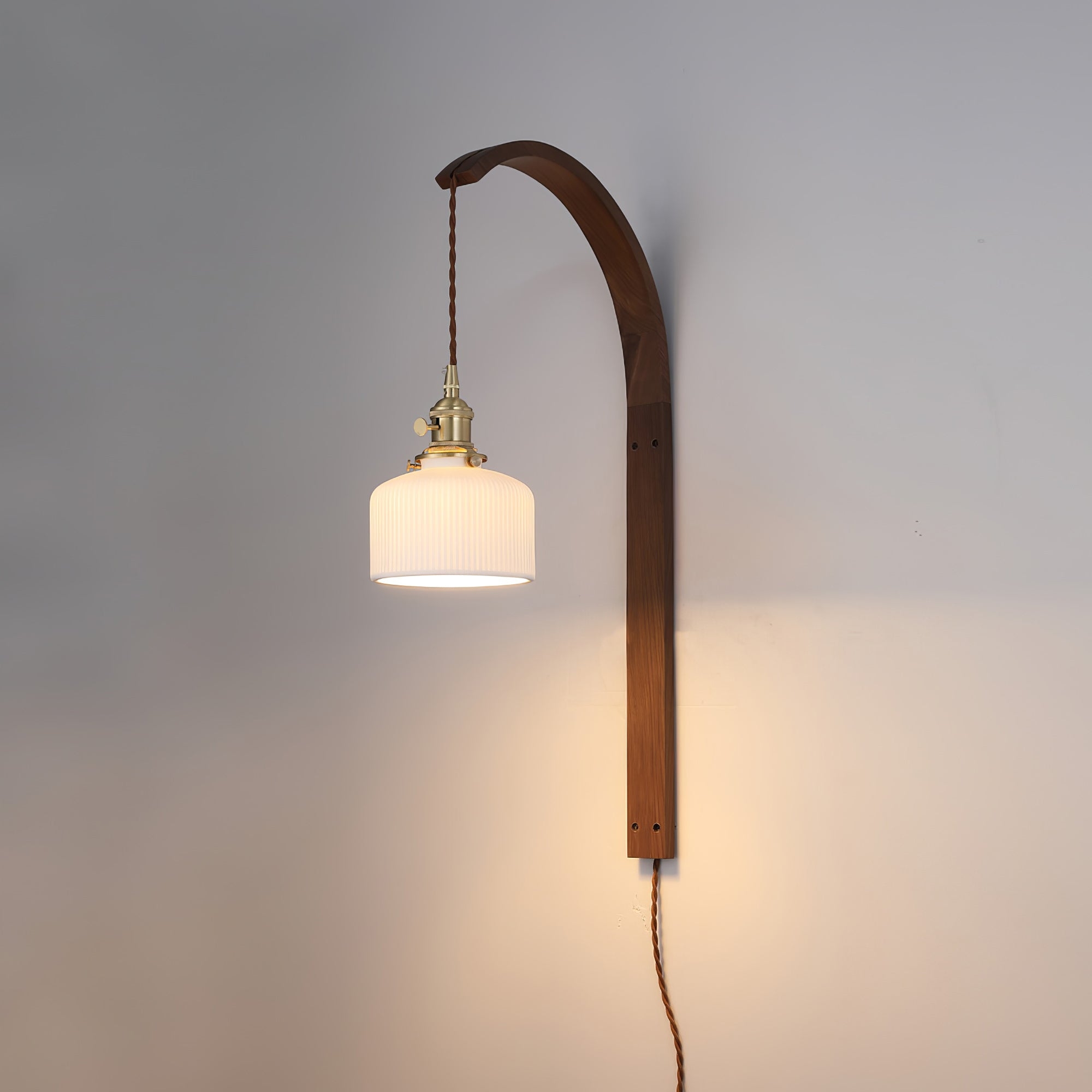 Curved Walnut Ceramic Plug-in Wall Light D498