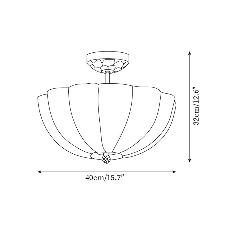 Måltegning for taklampe i melkehvit glass med blomstermotiv P001 som viser diameter og høyde