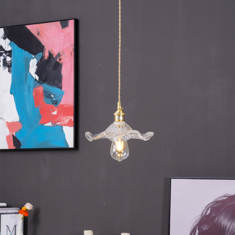 Retro Hibiscus Flower Glass Pendant Light S104