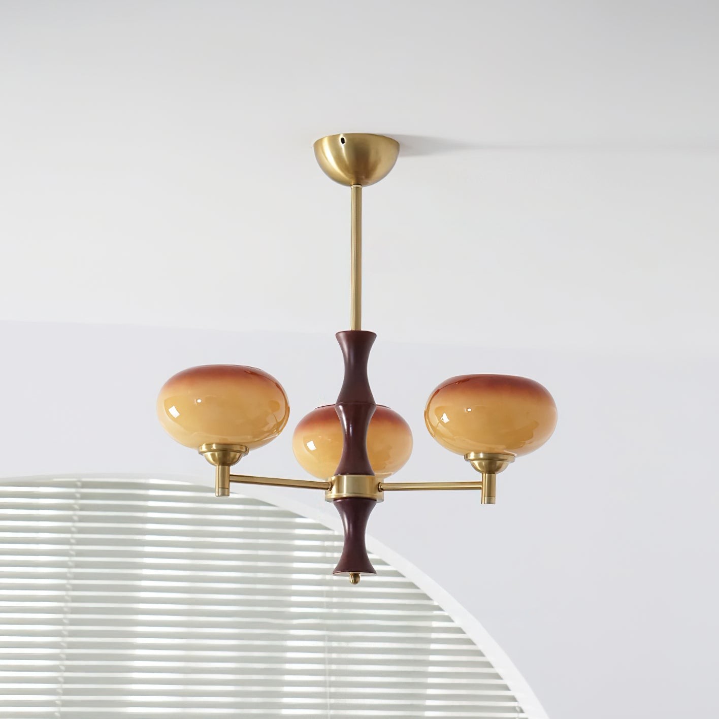 Vintage Mid Century Persimmon Glass Chandelier M306