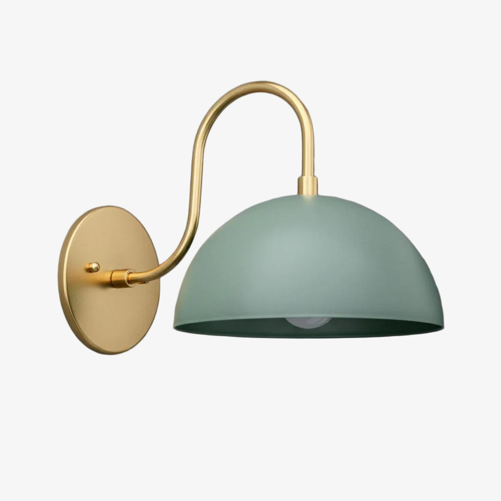 Curva Metal Industrial Wall Sconce - Curved Brass Arm - Hammered Dome Light Fixture T408