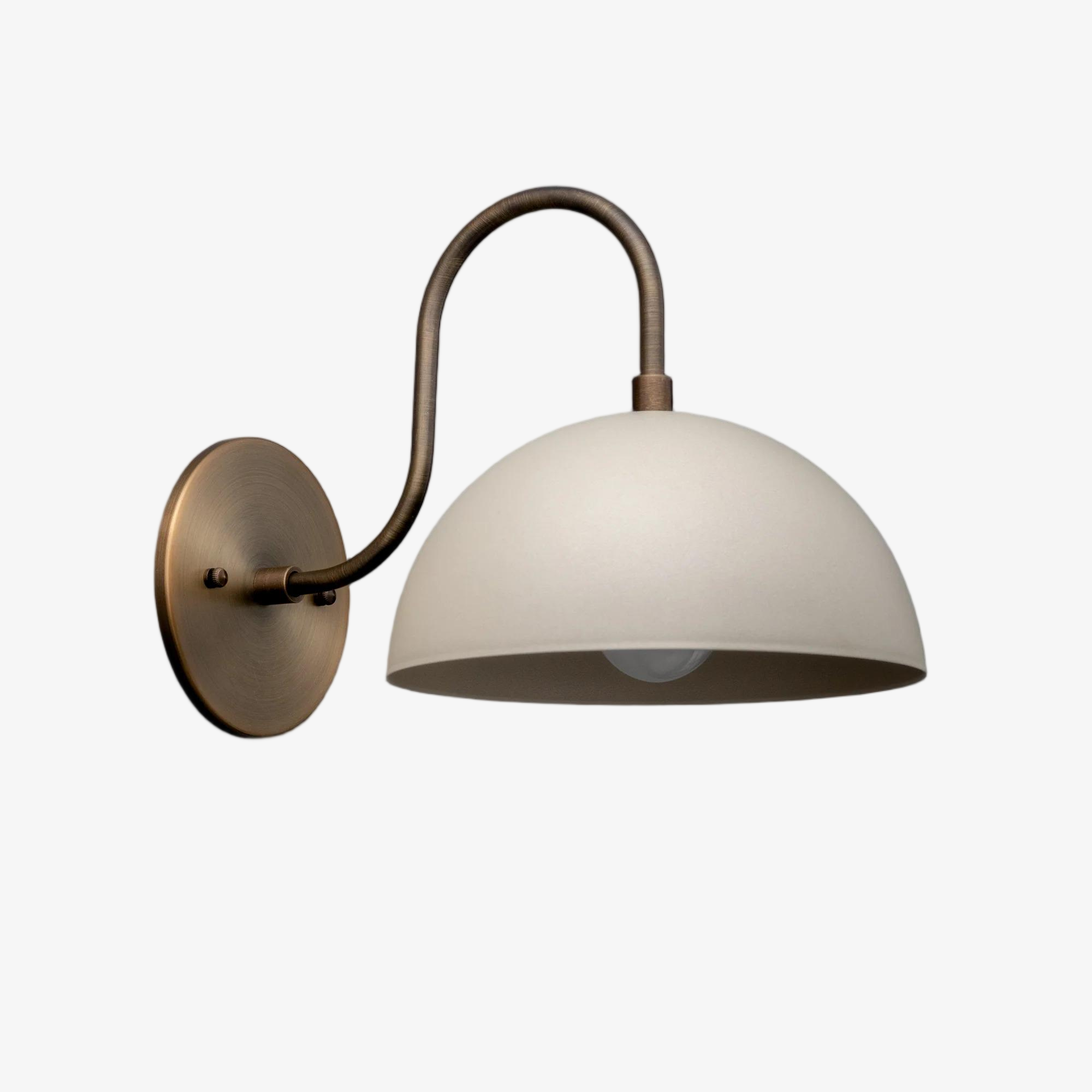 Curva Metal Industrial Wall Sconce - Curved Brass Arm - Hammered Dome Light Fixture T408