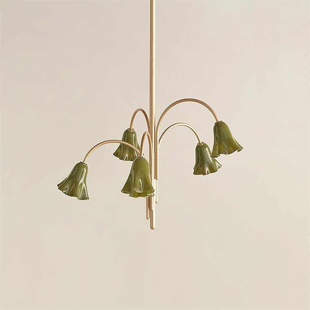 Bellina Modern Romantic Chandelier - Botanical Lily Design with Glass Flowers T280