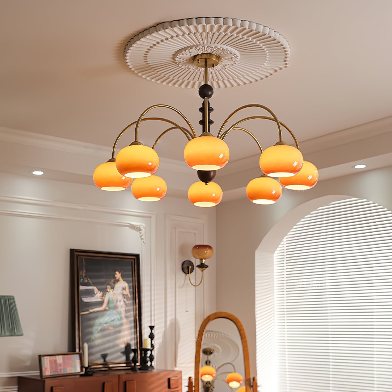 Vintage Bauhaus Persimmon Chandelier M526